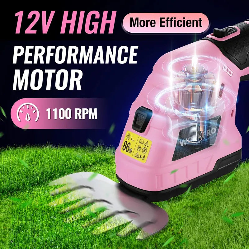 WORKPRO 12V Cordless 2-in-1 Grass & Shrub Trimmer – 2.0Ah Battery + Fast Charger