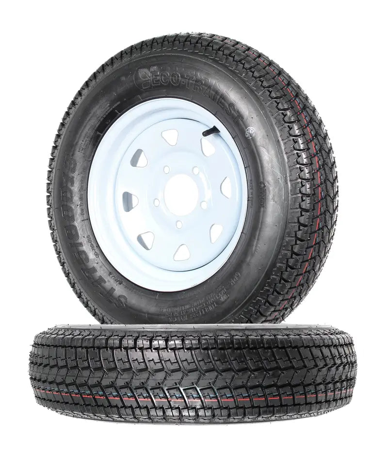 Two ST175/80D13 Trailer Tires with 13-Inch White-Spoked Wheels (Load Range C)