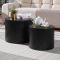 Modern Nesting Coffee Table Set of 2 – Walnut Round Accent Tables with Non-Slip Feet for Small Spaces