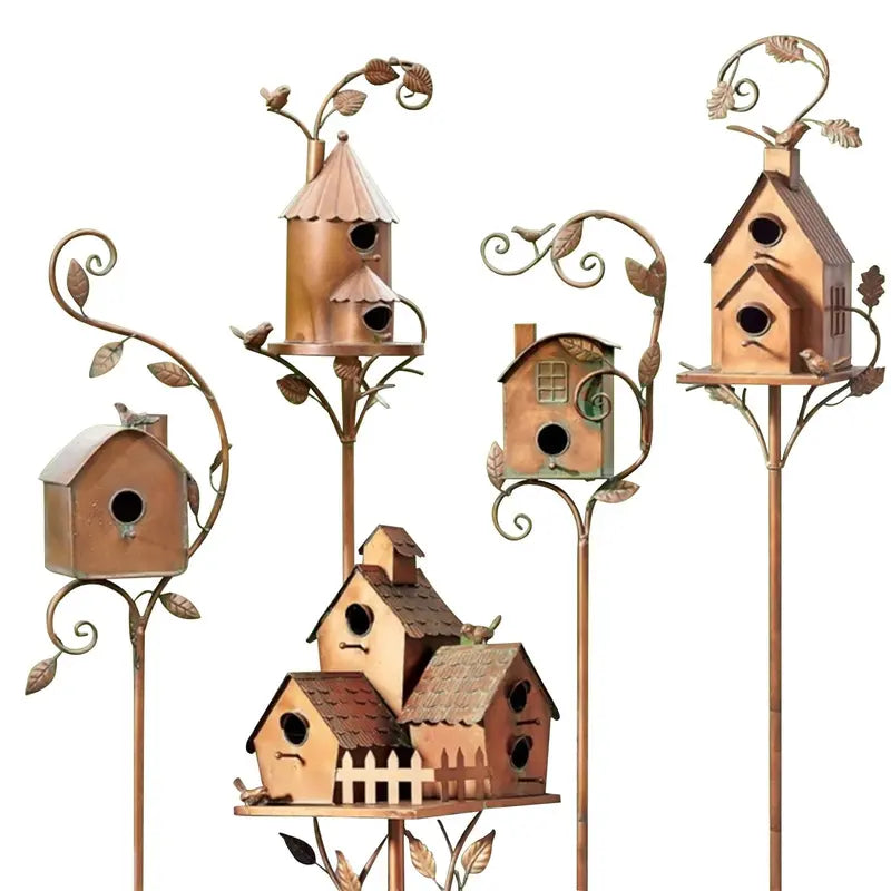 Handcrafted Metal Birdhouse Garden Stake by Talart