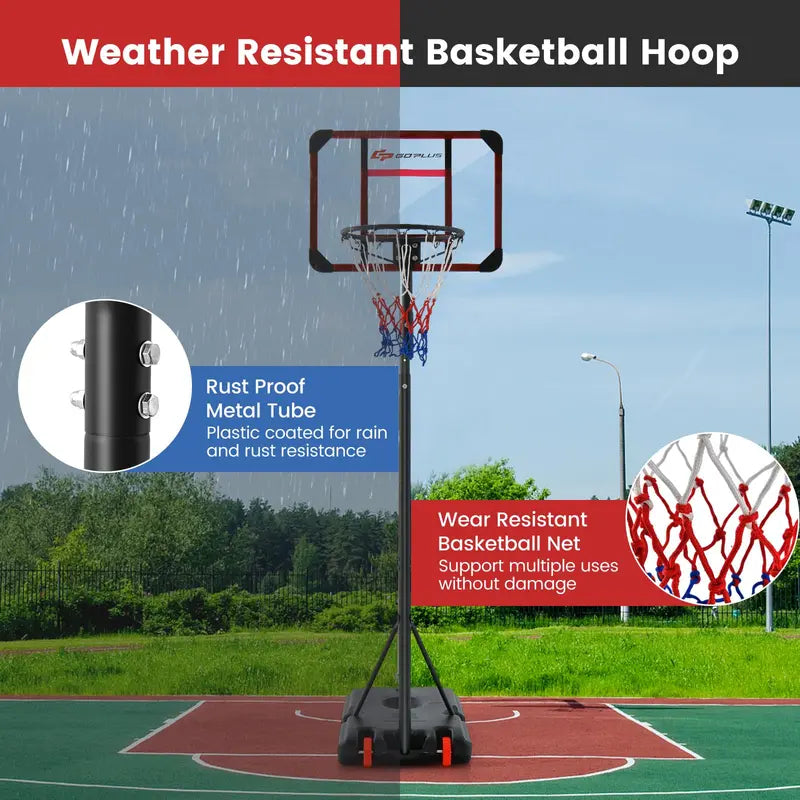 Height-Adjustable Basketball Hoop System (6.3–8.1 FT) with Wheels and Ball Storage