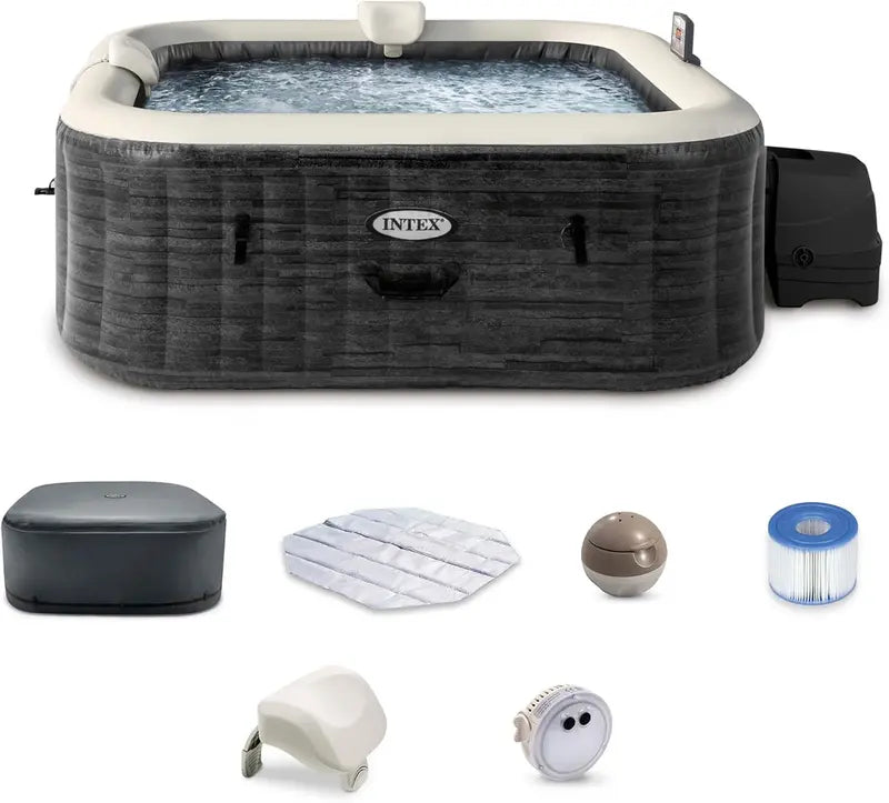 Intex PureSpa Greystone Deluxe Inflatable Hot Tub — FastFill Inflation System + Integrated Heating & Pump
