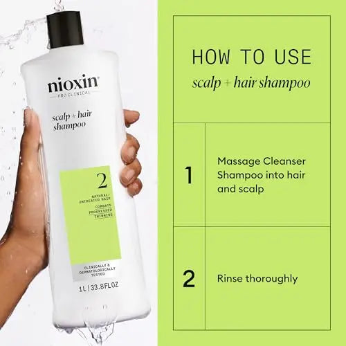 Nioxin System 2 Shampoo & Conditioner 33.8 fl oz – For Treated Hair with Thinning  Pumps Included