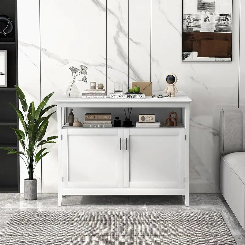 Modern Wall-Mounted Side Cabinet with Barn-Style Doors & Adjustable Shelves – Dining, Bar, or Entryway Storage Unit