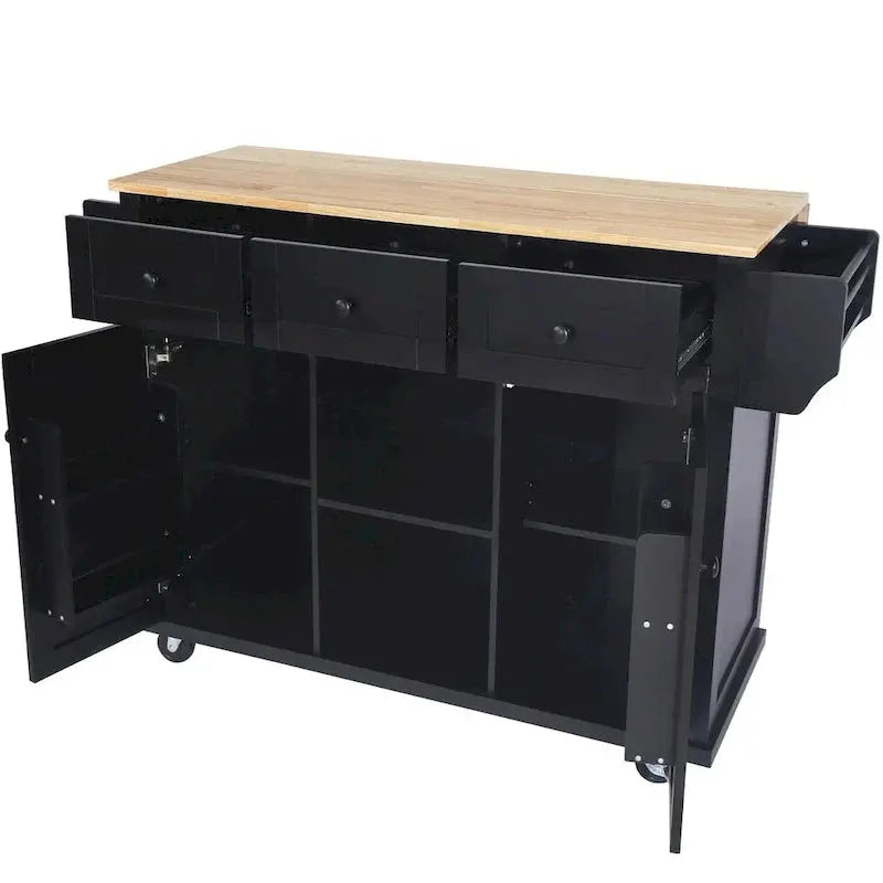 Mobile Kitchen Island on Casters – 5-Wheel Design with Cabinet & Triple Drawers