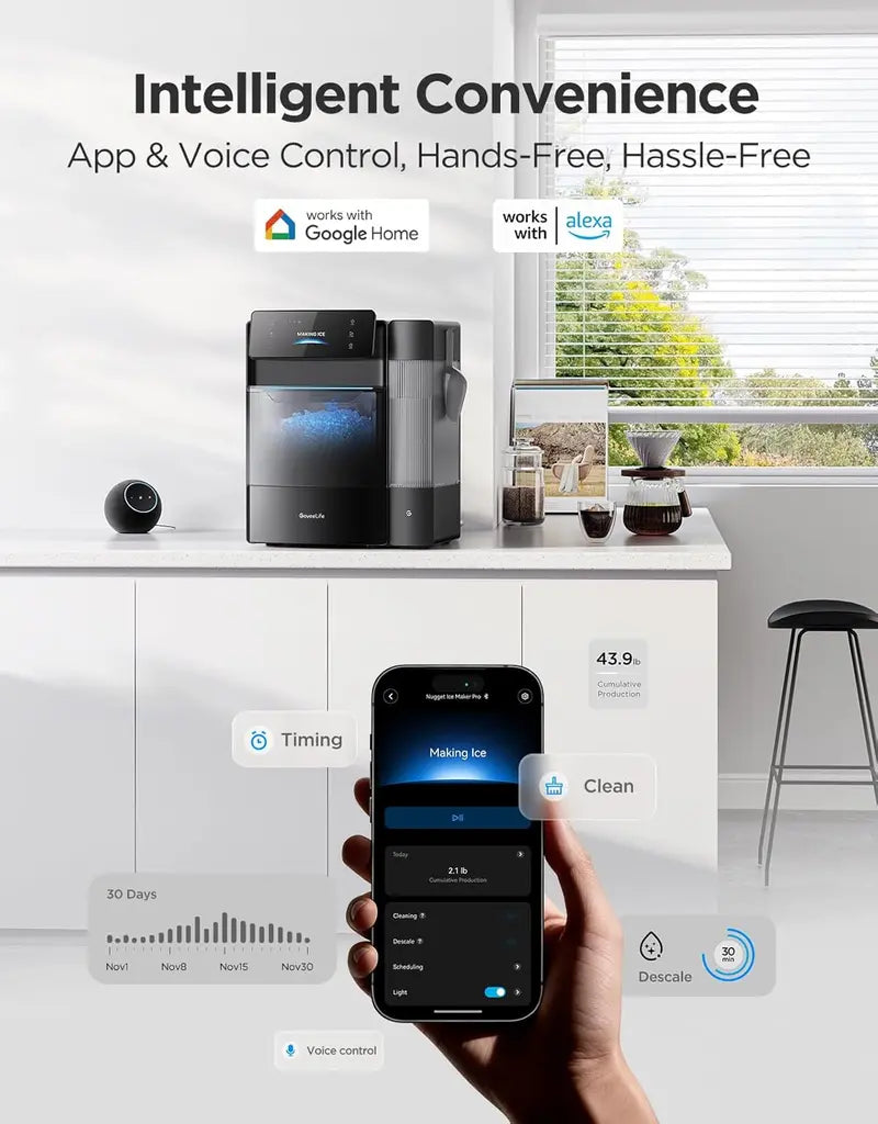 GoveeLife Smart Nugget Ice Maker Pro – 60 lbs/Day, 6-Minute First Ice, AI NoiseGuard & App Control