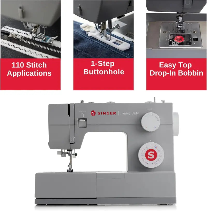 SINGER Heavy Duty 4452 Sewing Machine – Full-Metal Frame, 110 Stitch Options, LED Lighting & 1-Step Buttonhole