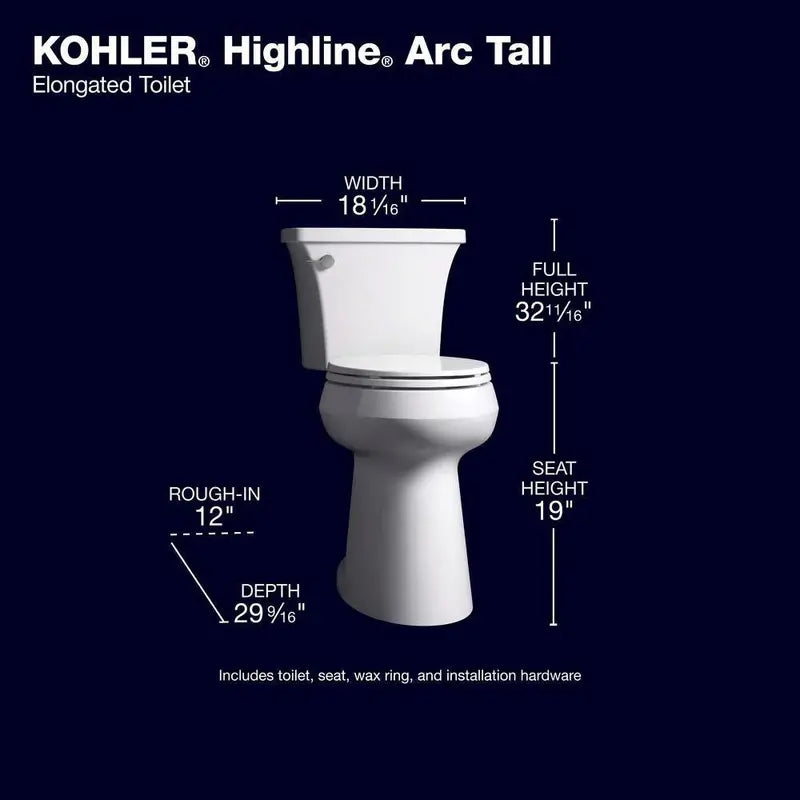 Highline Arc Two-Piece Elongated Toilet – 1.28 GPF Single-Flush System in White (Includes Seat)
