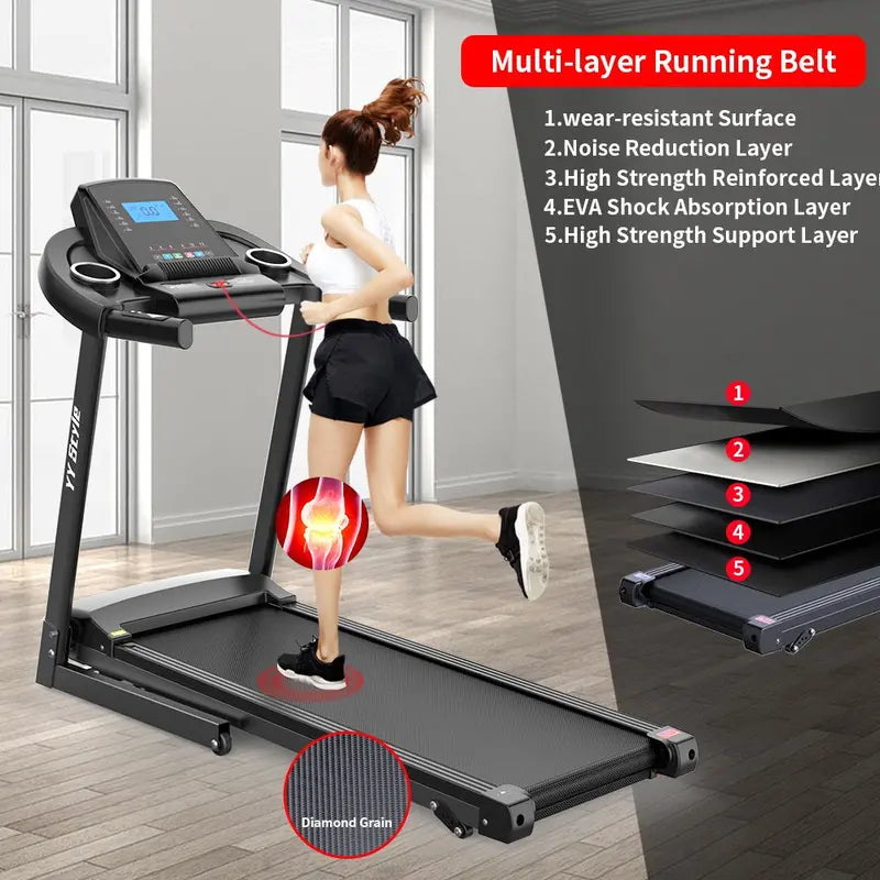 YY Style 7107 Folding Treadmill for Home, 265Lb Capacity, Bluetooth, Incline, 2.5HP Motor, LCD Display