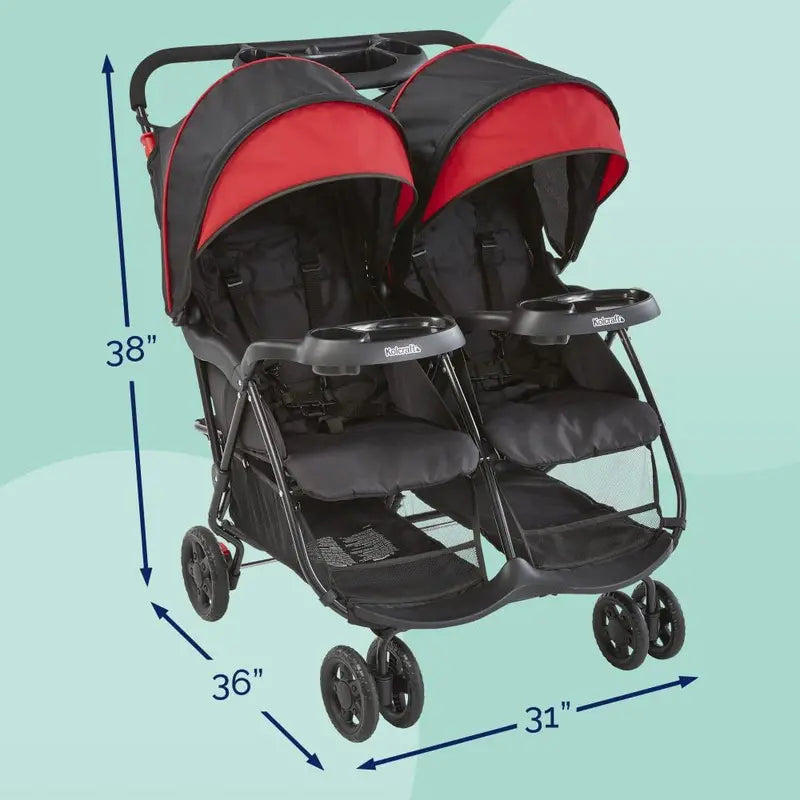 Kolcraft Side-by-Side Double Stroller – Ultra-Lightweight, Dual-Reclining Infant & Toddler Carrier
