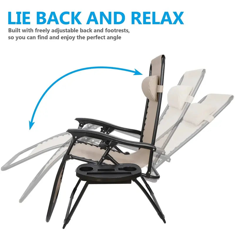 HomGarden Zero-Gravity Patio Chairs – 2-Pack Steel Frame Recliners in Neutral Beige