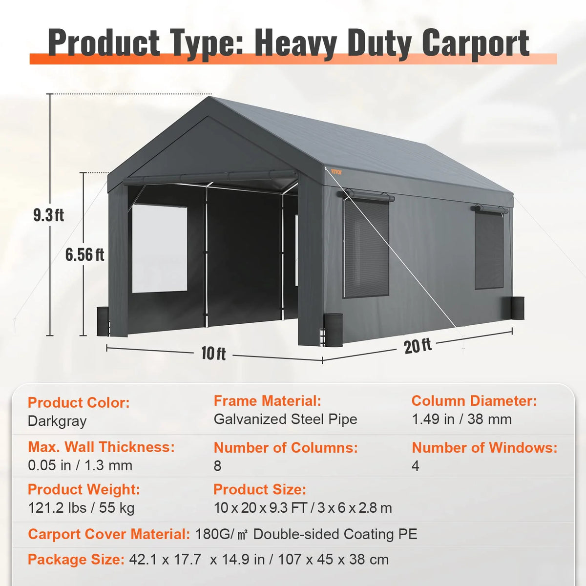 VEVOR Carport 10x20ft. Car Canopy Portable Garage