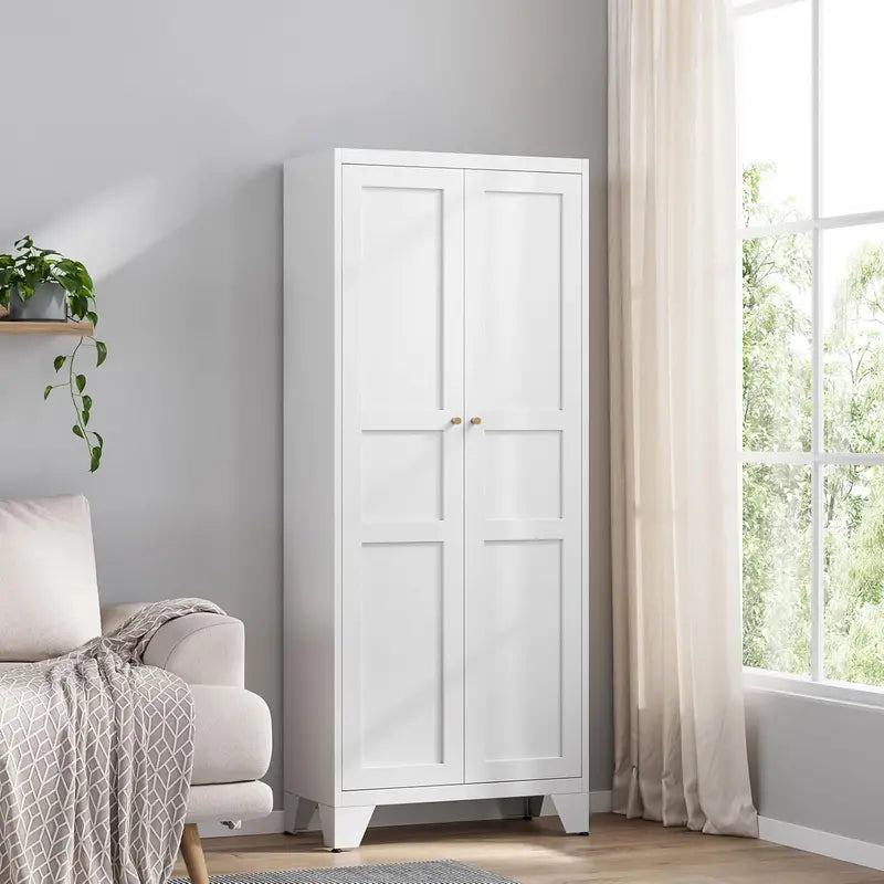 Industrial-Style Metal Storage Cabinet Featuring Two Doors and Four Adjustable Shelves