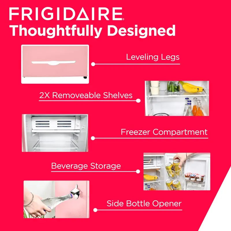 Frigidaire Retro 3.2 Cu. Ft. Pink Coral Bar Fridge with Side Bottle Opener – Compact & Stylish