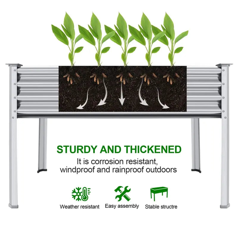 Land Guard Galvanized Steel Raised Garden Bed with Adjustable Height Legs