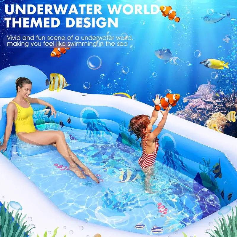 Large Canopy Inflatable Family Pool with Built-in Seats – 118″ x 75″ x 22″, Dark Blue