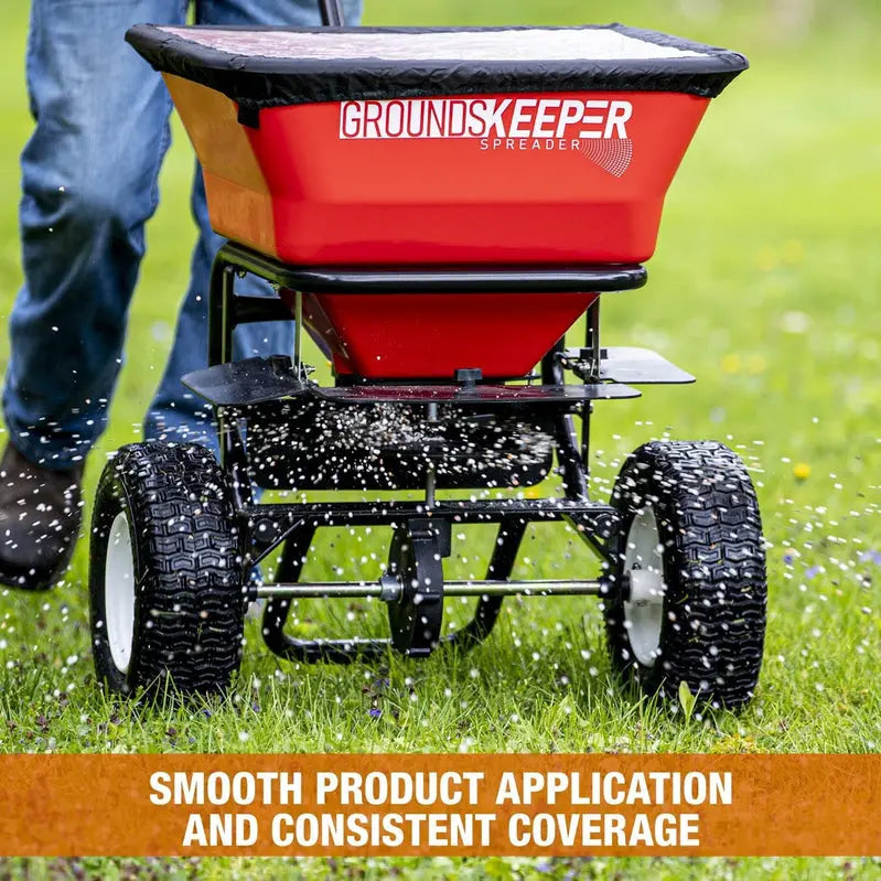 Grounds Keeper 3039632R Walk-Behind Push Spreader – 100-Lb Capacity for Seed, Salt, De-Icer, Fertilizer & More