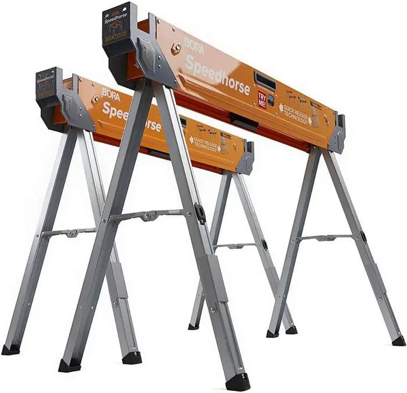 H-Style Steel Sawhorse – 30-Inch Height, Auto-Release Legs, 2-Pack