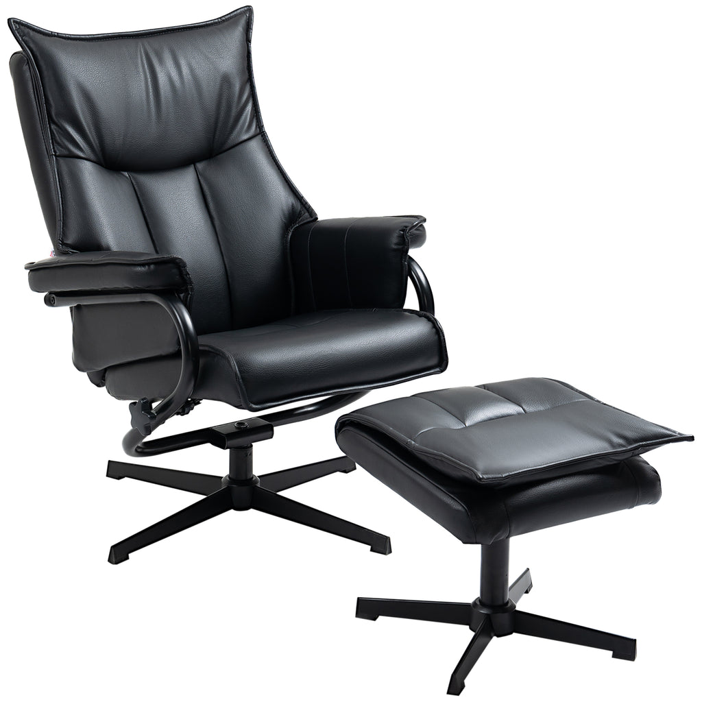HOMCOM Relaxsessel mit Hocker, drehbar, neigbare Rückenlehne, Stahlrahmen, schwarz