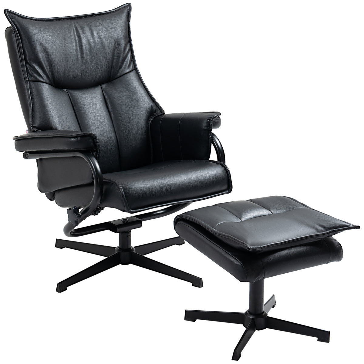 HOMCOM Relaxsessel mit Hocker, drehbar, neigbare Rückenlehne, Stahlrahmen, schwarz