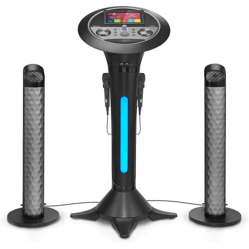 Portable WiFi Karaoke System – 7-Inch Touchscreen, Built-In Speakers, Bluetooth, Recording, & Dual Wired Mics