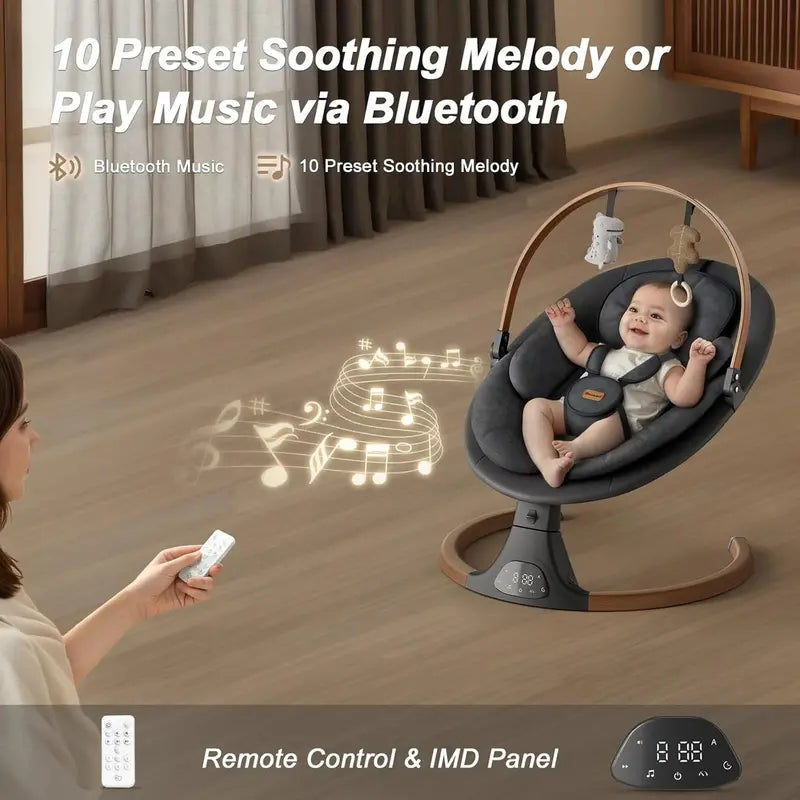 Monamii Bluetooth Infant Swing – 5-Speed Rocking Cradle with Wireless Remote & Built-in Speaker