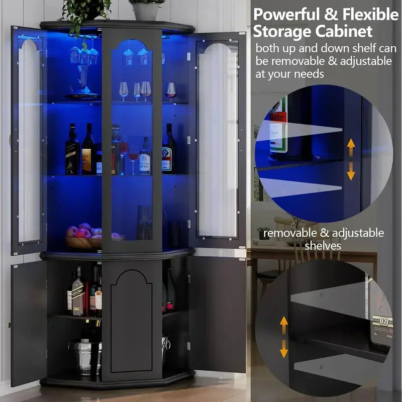 Modern Corner Wine Storage Cabinet – Tall LED-Lit Design for Home Bars and Dedicated Cellars