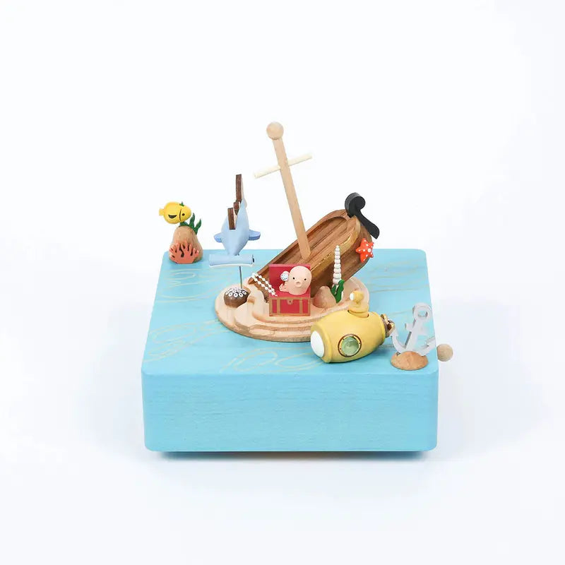 Treasure Hunt Wooden Music Box  Handcrafted Melodic Keepsake with Decorative Design