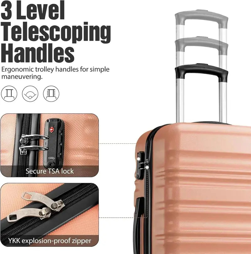 LONG VACATION 6-Piece ABS+PC Hardshell Luggage Set with Spinner Wheels and Carry-On Suitcase