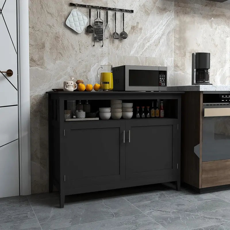 Modern Wall-Mounted Side Cabinet with Barn-Style Doors & Adjustable Shelves – Dining, Bar, or Entryway Storage Unit