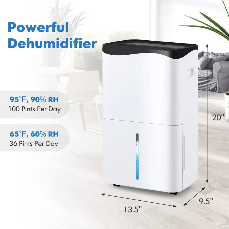 Smart 100-Pint Dehumidifier  Wi-Fi Enabled App Control, Alexa Compatibility & Coverage up to 5500 Sq. Ft.
