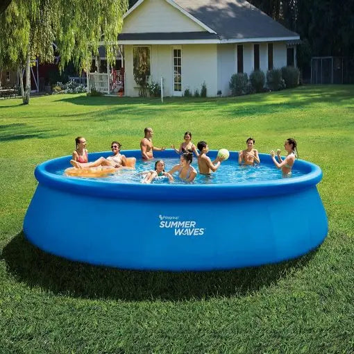 Summer Waves 18 ft   48 in Quick-Set Inflatable Above-Ground Pool Kit with Filter Pump, Cover & Ground Cloth