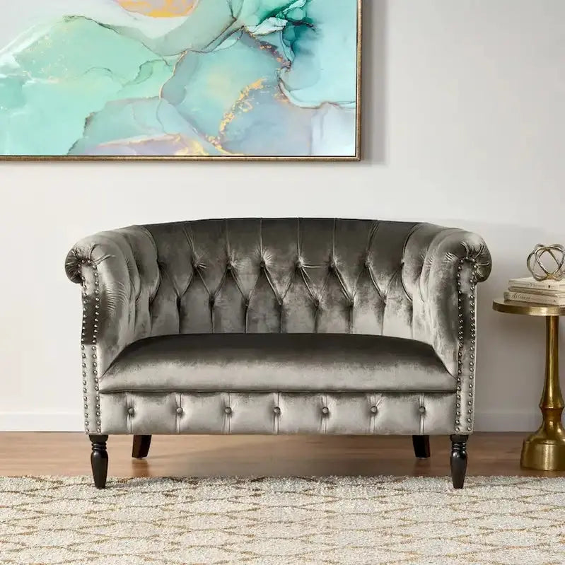 Milani Velvet Tufted Loveseat – Scroll-Arm Design by Christopher Knight Home