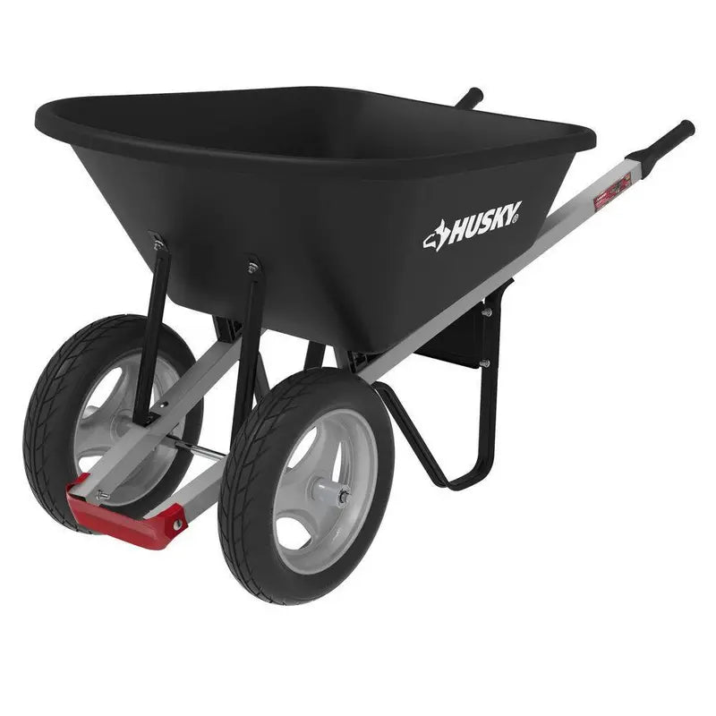 Husky 6 Cu. Ft. Poly Dual Wheel Wheelbarrow with Flat-Free Tires