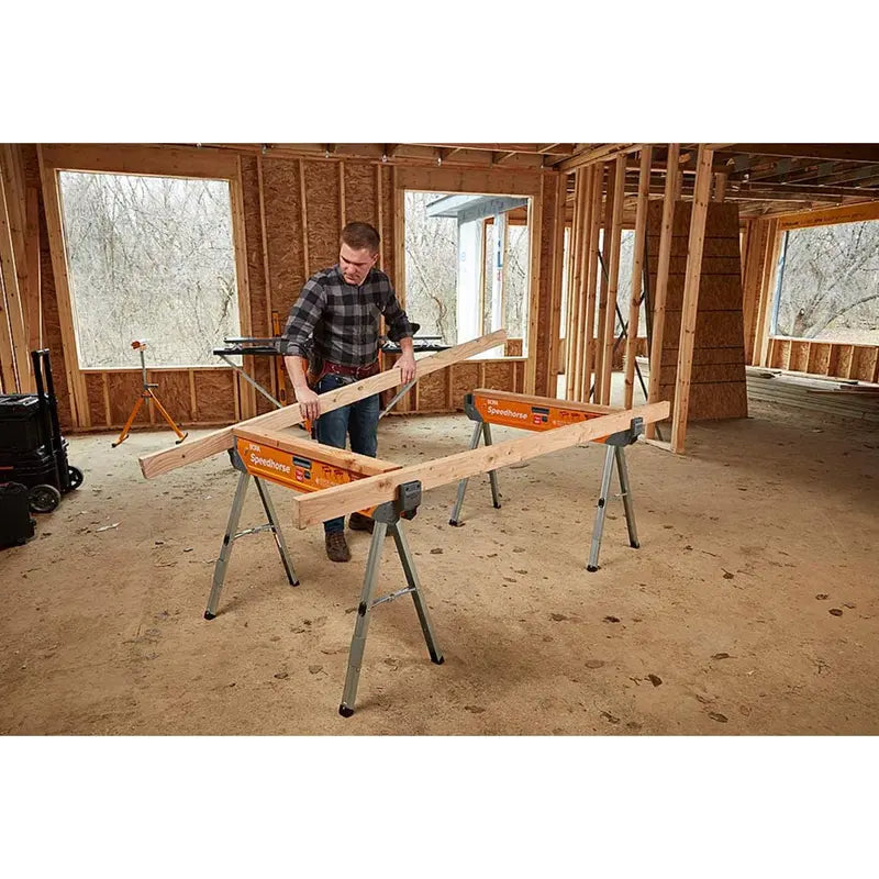 H-Style Steel Sawhorse – 30-Inch Height, Auto-Release Legs, 2-Pack