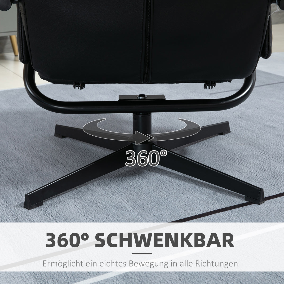 HOMCOM Relaxsessel mit Hocker, drehbar, neigbare Rückenlehne, Stahlrahmen, schwarz