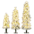 Holiday Tree Trio – Assorted 3', 4', and 5' Snow-Flocked Pre-Lit Christmas Trees
