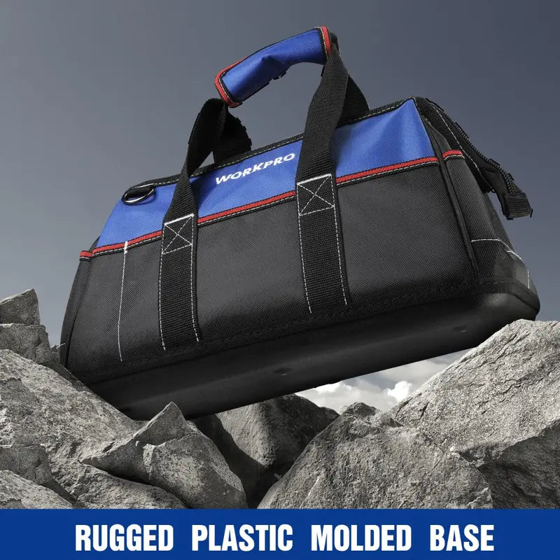 WORKPRO 16-Inch Heavy-Duty Wide-Mouth Tool Bag – Waterproof Molded Base & Adjustable Shoulder Strap