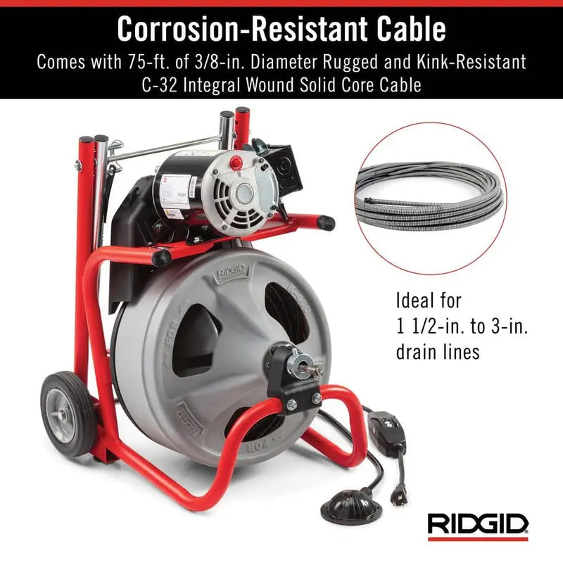 K-400 Drain Auger – 120V Electric Snake with 75-Foot Cable, C-32IW Drum Machine & 4-Piece Tool Kit