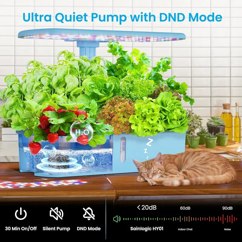 Sainlogic Smart Hydroponic Garden Kit | 12-Pod WiFi-Enabled Indoor Growing System with APP Control, 24W Full-Spectrum LED, Quiet Pump & Multi-Plant Compatibility