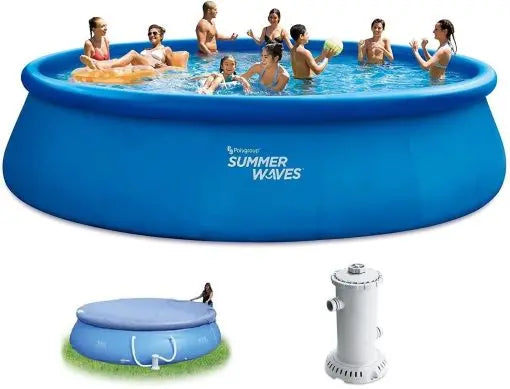 Summer Waves 18 ft   48 in Quick-Set Inflatable Above-Ground Pool Kit with Filter Pump, Cover & Ground Cloth