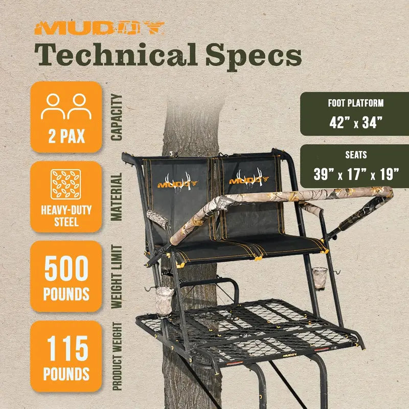 Muddy Nexus XTL 20-Foot Two-Person Ladder Tree Stand – 500 lb Capacity