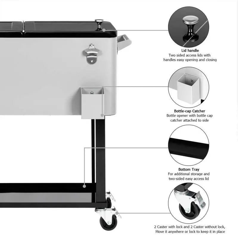 Mobile 80-Quart Party Cooler Cart – Stylish, Wheeled Beverage Bar for Entertaining