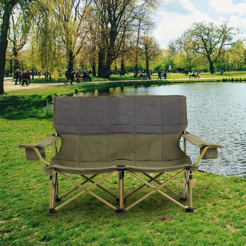 Two-Person Folding Loveseat Camping Chair for Backyard and Campsite Use