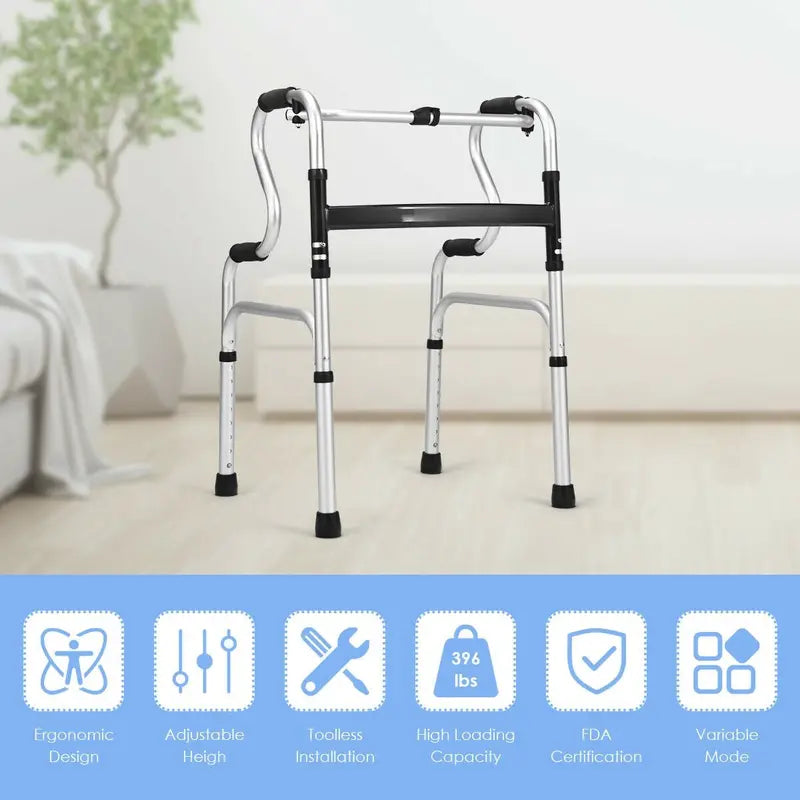 Heavy-Duty Folding Walker – FDA-Certified Support Frame with Toilet Armrests (400 LB Capacity)