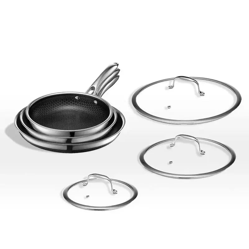 HexClad Hybrid Cookware Set – 6-Piece Stainless Steel Nonstick Pans