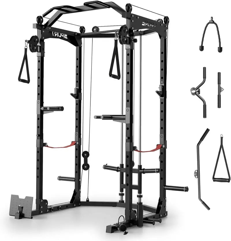Heavy-Duty Power Cage – 2000LB Capacity, Dual Pulley Cable System, Squat Rack & Multi-Attachment Home Gym