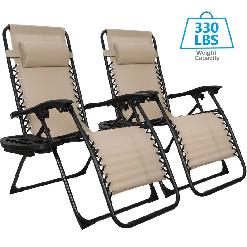 HomGarden Zero-Gravity Patio Chairs – 2-Pack Steel Frame Recliners in Neutral Beige