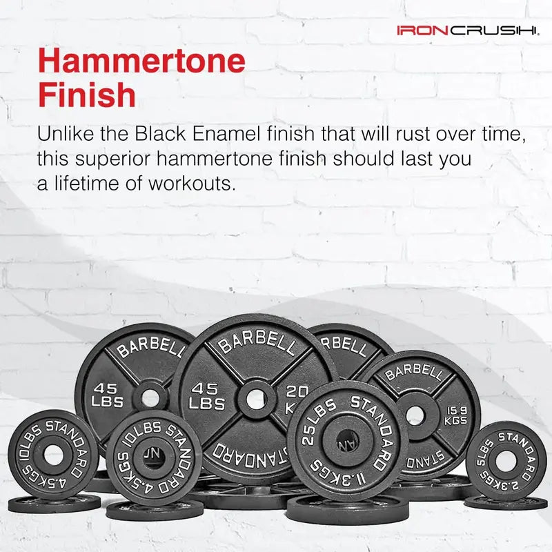 Iron Crush 45LB Olympic Weight Plates – Cast Iron, Hammertone Finish, Easy Grip, 2 Pack