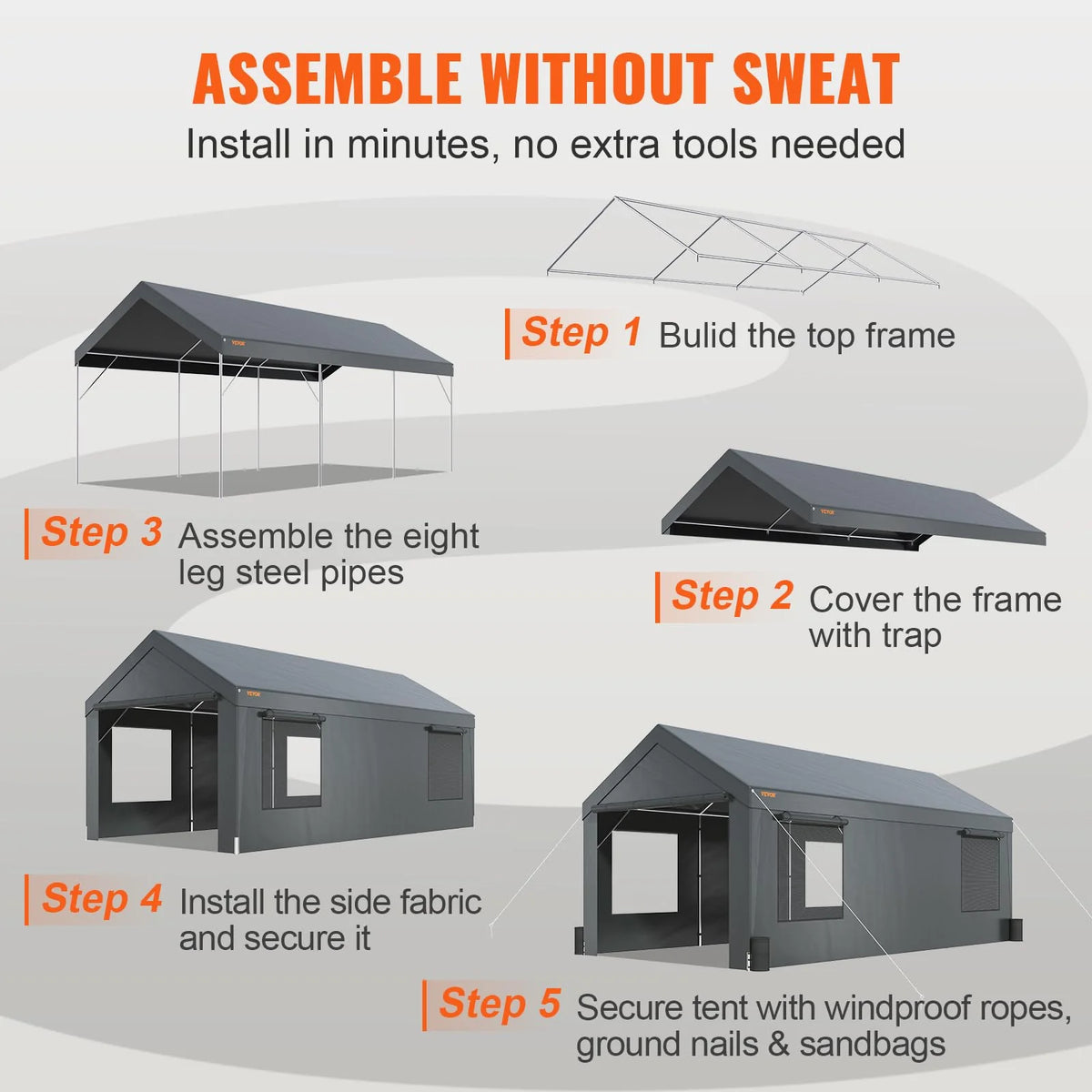 VEVOR Carport 10x20ft. Car Canopy Portable Garage